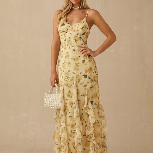 Yellow Elegant Women's Romantic Floral Maxi Dress - Picture 7 of 7